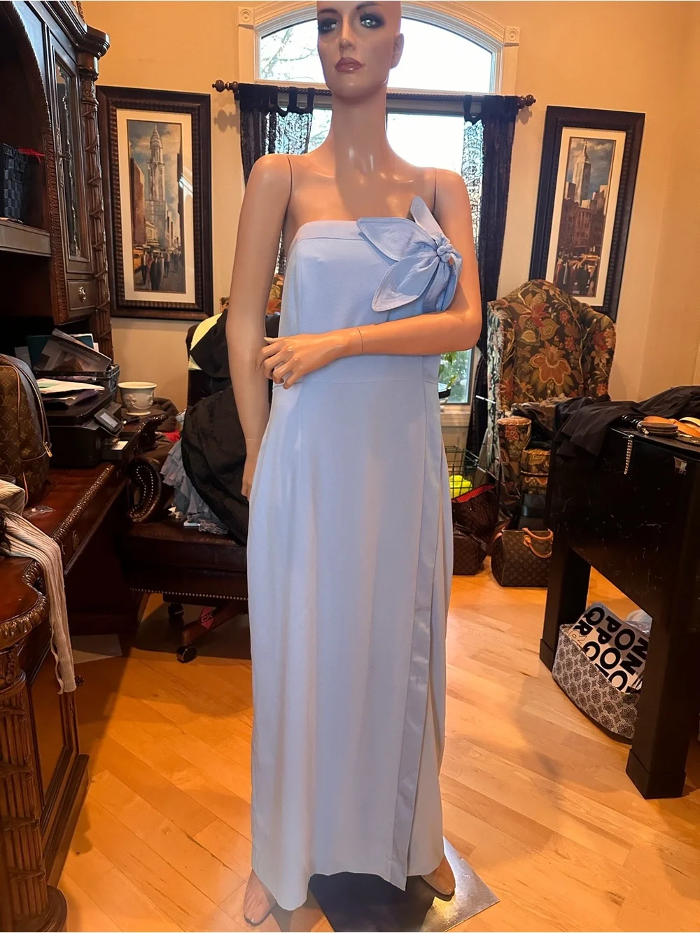 Lilly Pulitzer Strapless Light Blue Maxi Dress with Bow Detail - Picture 2 of 7